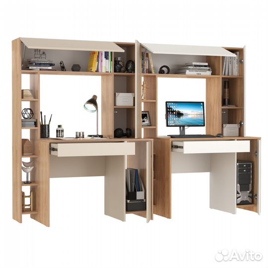 Два стола с надстройкой Mobi Комфорт 12.71 цвет гикори/сатин/дуб золотой/белый