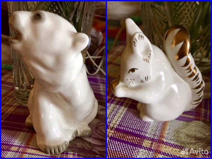 Статуэтка фарфор Белка с орехом,лфз,Белый медведь