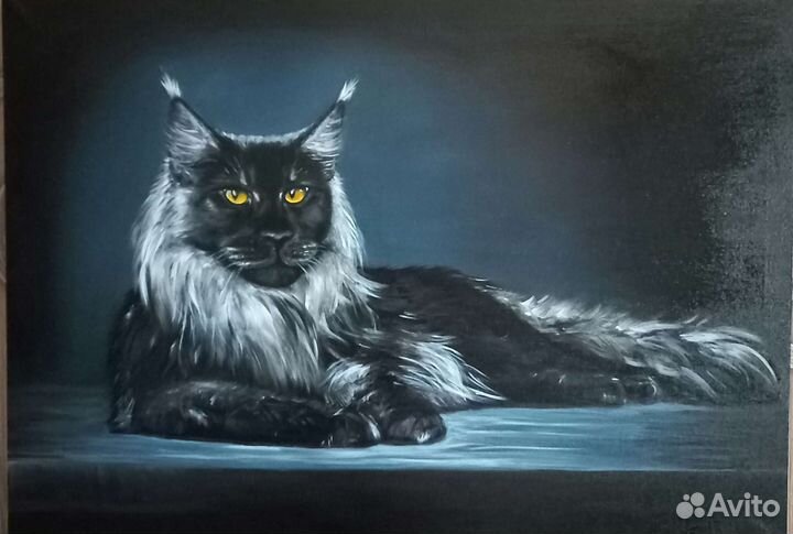 Картина маслом Черный кот