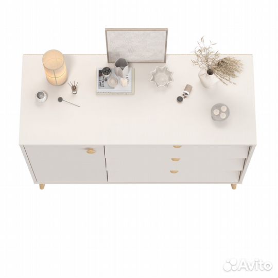 Комод с дверкой и тремя ящиками Афина 4-44901, цвет кашемир серый, 110х45,3х83 см