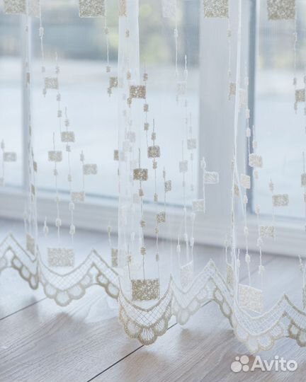 Тюль мона айвори готовый на окна пошив
