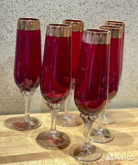 Фужеры bohemia рубин для шампанского