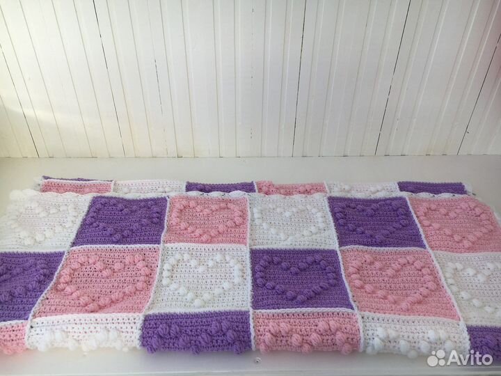 Плед вязаный Сердечки