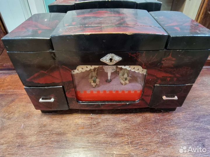 Антикварная музыкальная шкатулка с балериной, Япон