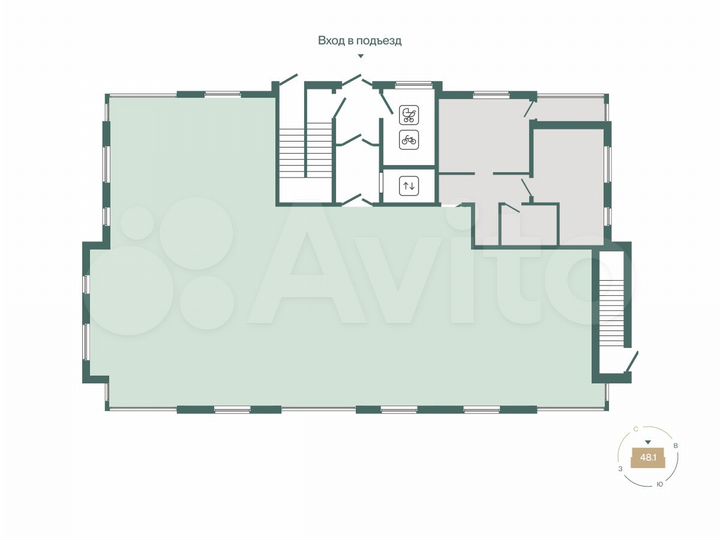 2-к. квартира, 49,4 м², 1/4 эт.