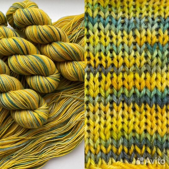 Пряжа ручного окрашивания, носочная пряжа