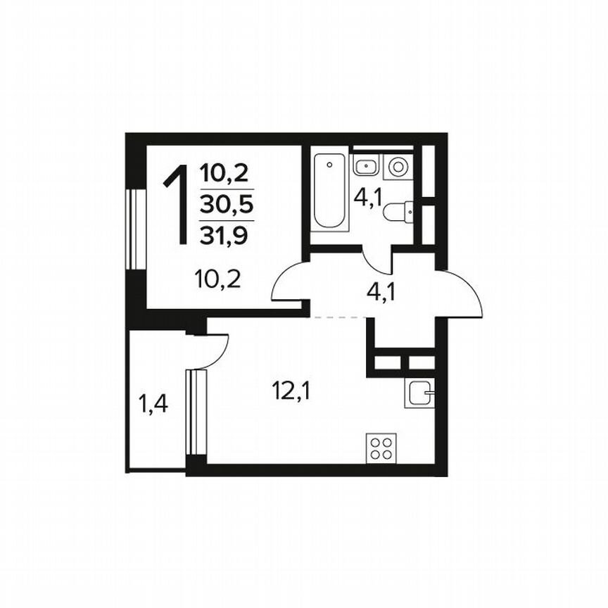 1-к. квартира, 31,9 м², 11/11 эт.