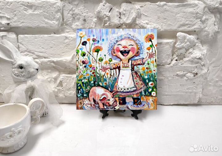 Картина маслом Маленькие друзья 20*20 см холст