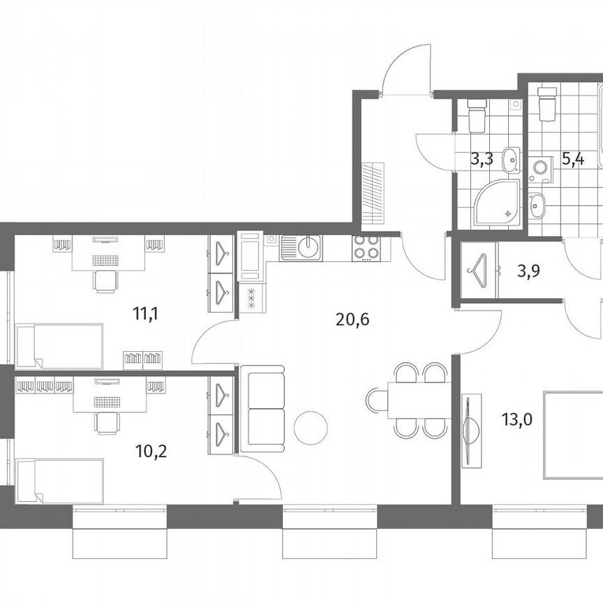 3-к. квартира, 71,7 м², 5/13 эт.