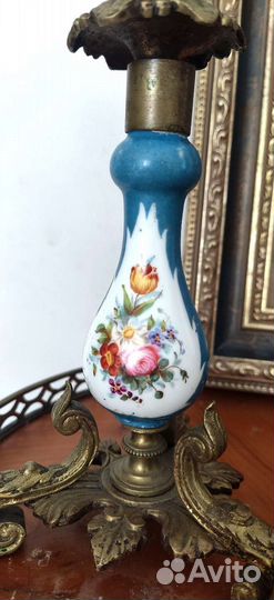 Старинные Подсвечники пара бронза,фарфор, роспись