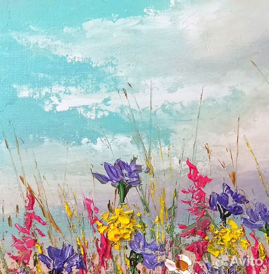 Картина маслом Луговые полевые цветы Пейзаж