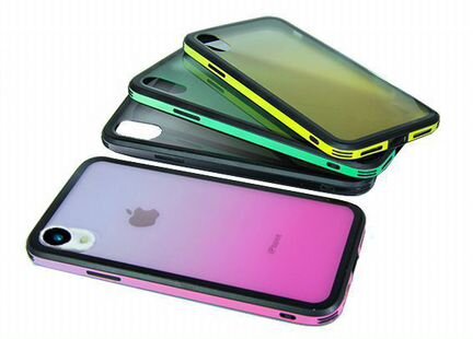 Чехол-накладка для iPhone XR gradient TPU+Glass розовый