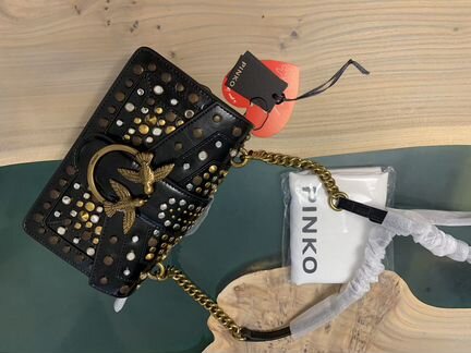 Женская Сумка Pinko Черная с кнопками кожаная