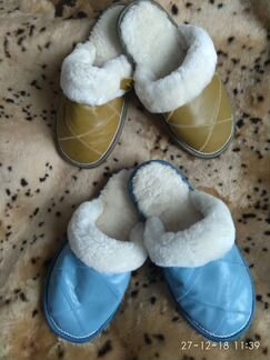 Кожаные тапочки из меха овчины