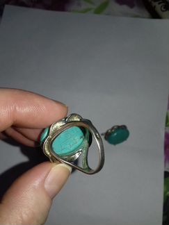Серьги и кольцо с камнем бирюза