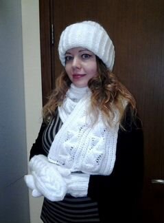 Шапка Такори, варежки, шарф. Вязаный комплект