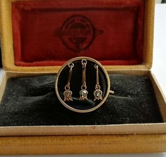 Антикварная брошь 56пр с алмазами и агатом