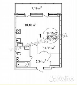 1-к квартира, 39.7 м², 9/25 эт.