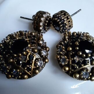 Серьги (серебро, оникс, топазы)