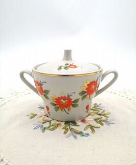 Сервиз кофейный, костяной фарфор. Ручная объёмная