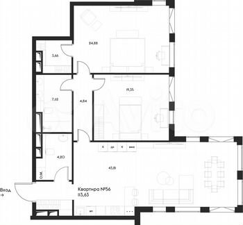 2-к квартира, 113.6 м², 5/17 эт.