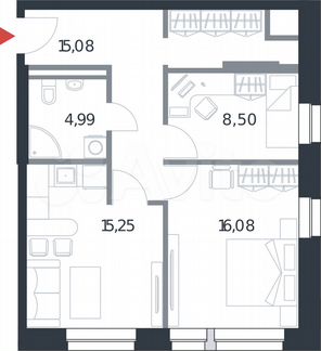 2-к апартаменты, 59.9 м², 8/21 эт.