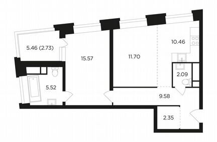 2-к квартира, 60 м², 7/27 эт.