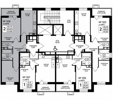 2-к квартира, 51.1 м², 12/17 эт.