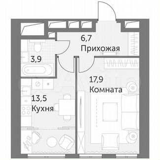 1-к квартира, 42 м², 36/47 эт.